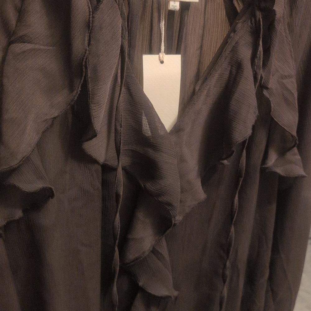 Sheer Brown Ruffle Blouse - Picture 9 of 9